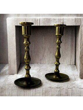 Vintage Brass Candlestick Holders - Pair 8.5 Inches Tall Made In Hong Kong